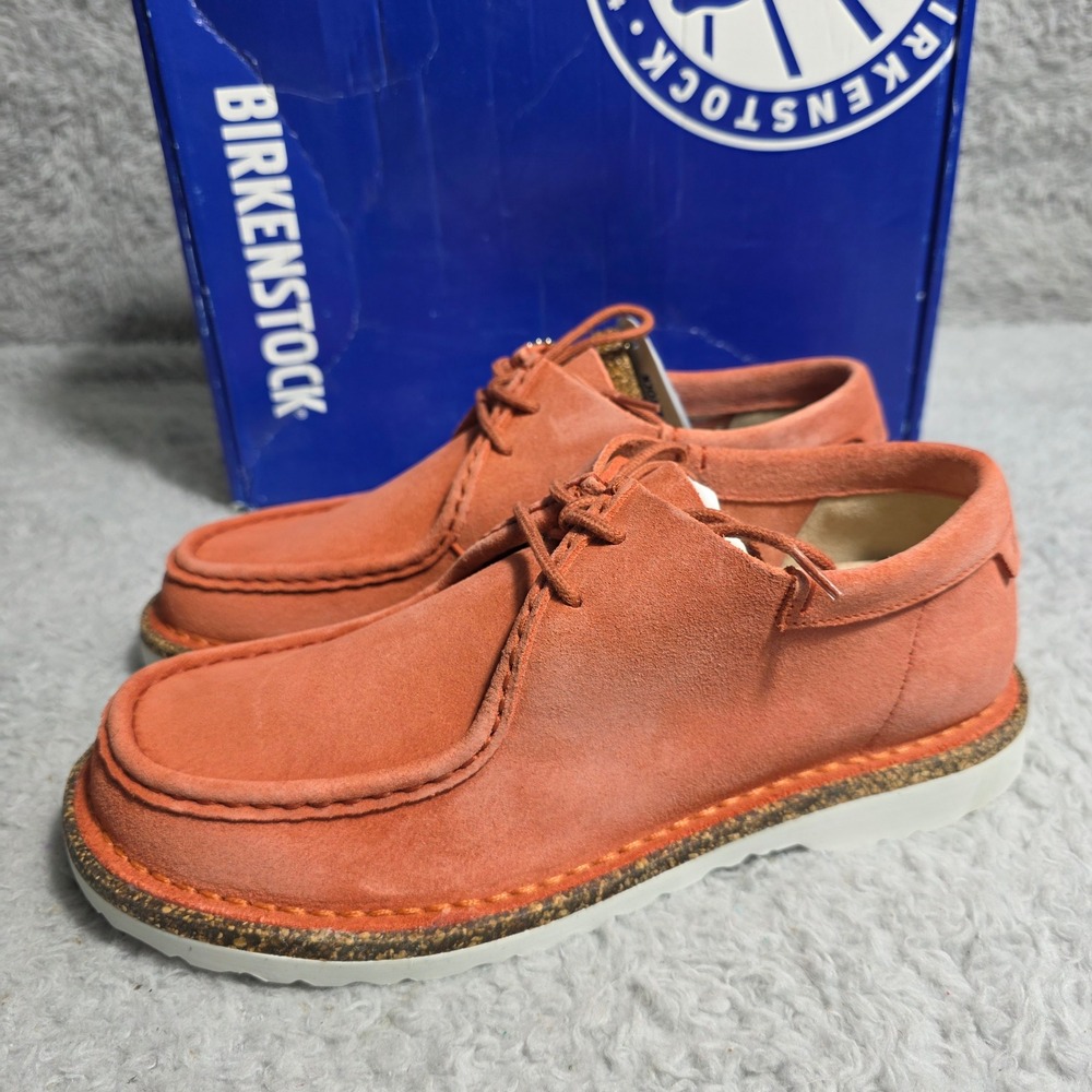 Birkenstock Delano Orange Suede Moc Toe Loafers Shoes EU‎ 38 M5 L 7 Narrow NIB